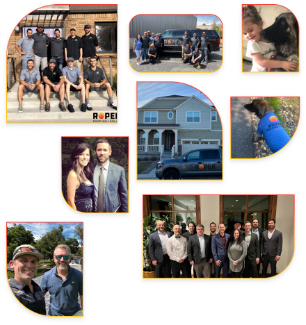 Collage of various photos including team groups, house, car, and people